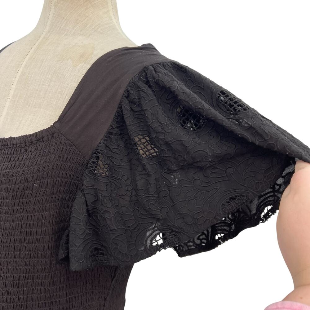 Anthropologie Seen Worn Kept Zohara Dress Smocked Eyelet Black Plus Size 1X - Picture 7 of 13